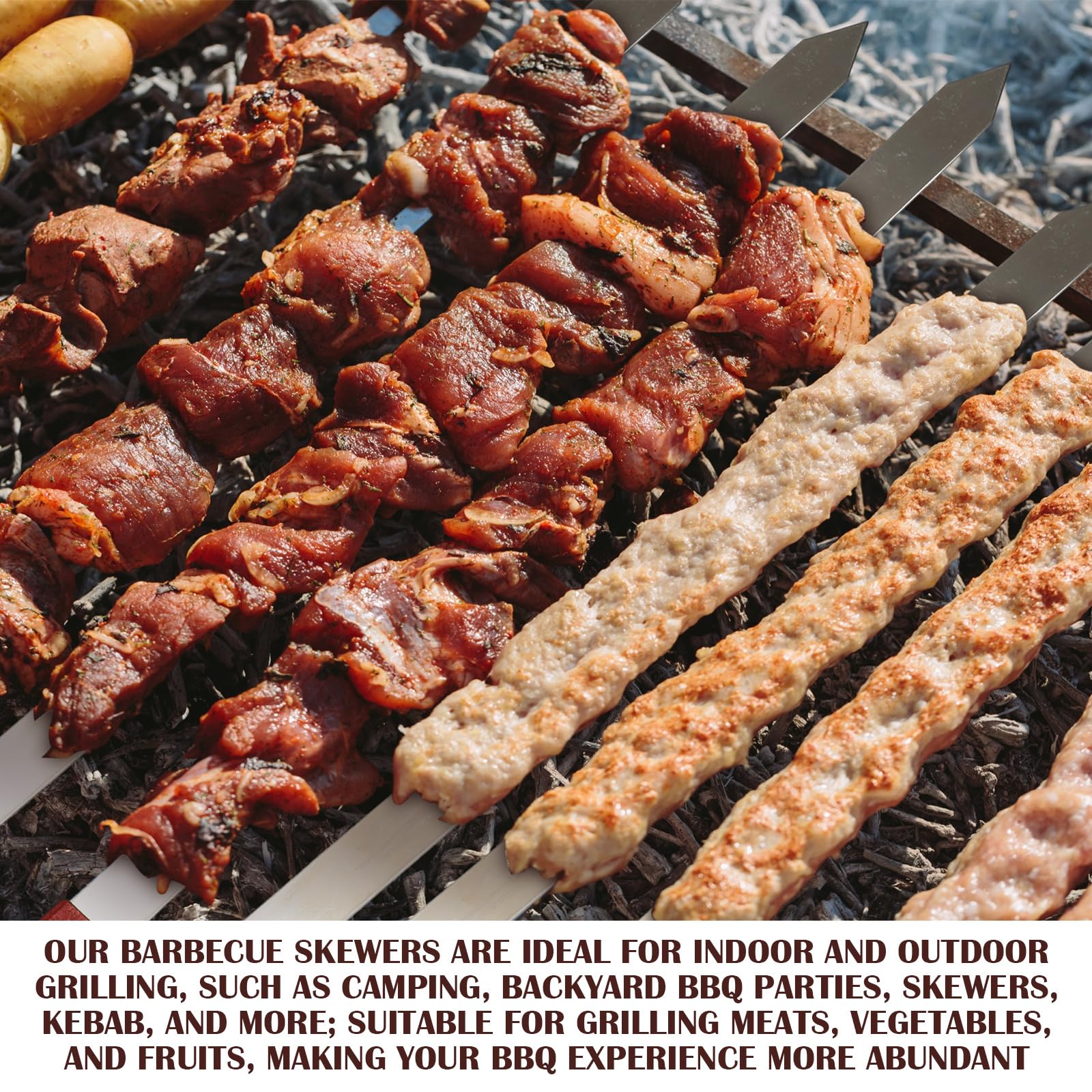 Zhehao 16 Pcs Heavy Duty Kabob Skewers 1 Inch Wide 2Mm Thin Kabob Skewers Bbq Skewers Stainless Steel Metal Skewers For Grilling